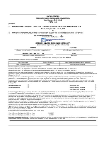 Miniature Madison Square Garden Sports 10-K Rapport annuel 2024