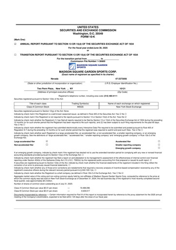 Miniature Madison Square Garden Sports 10-K Rapport annuel 2025