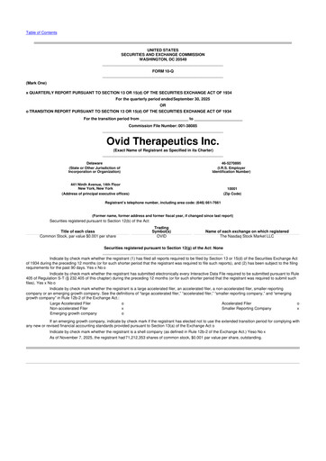 Vorschaubild Ovid Therapeutics
 10-Q Quartalsbericht 2025 