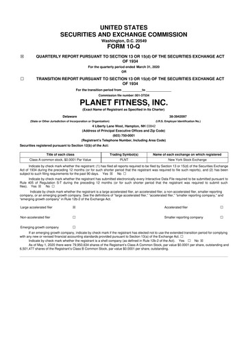 Thumbnail Planet Fitness
 10-Q Quarterly Report FY2020 
