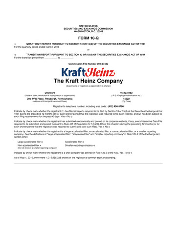 Thumbnail Kraft Heinz 10-Q Quarterly Report FY2016 