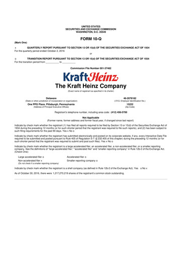 Thumbnail Kraft Heinz 10-Q Quarterly Report FY2016 