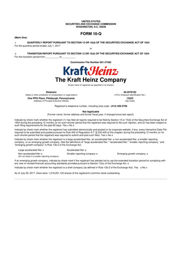 Thumbnail Kraft Heinz 10-Q Quarterly Report FY2017 