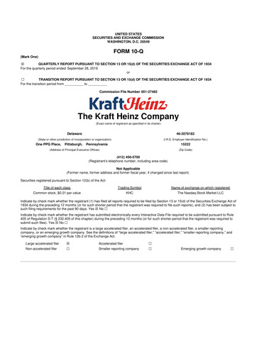 Thumbnail Kraft Heinz 10-Q Quarterly Report FY2019 