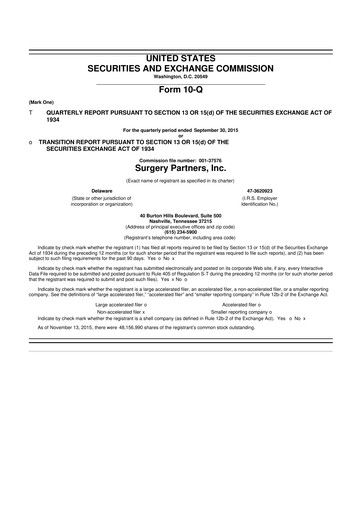 Thumbnail Surgery Partners
 10-Q Quarterly Report FY2015 