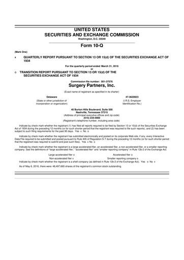 Thumbnail Surgery Partners
 10-Q Quarterly Report FY2016 