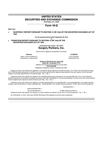 Thumbnail Surgery Partners
 10-Q Quarterly Report FY2016 