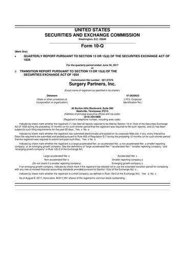 Thumbnail Surgery Partners
 10-Q Quarterly Report FY2017 