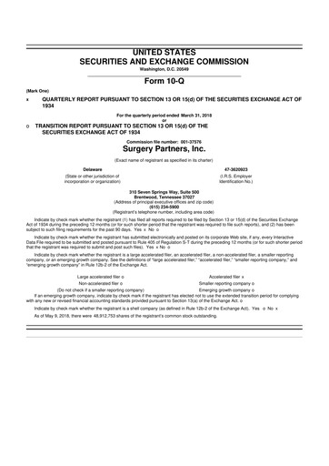 Thumbnail Surgery Partners
 10-Q Quarterly Report FY2018 