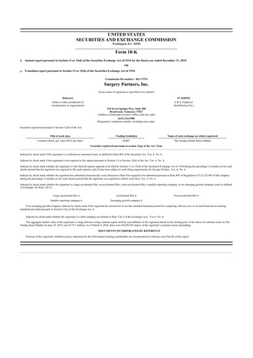 Thumbnail Surgery Partners
 10-K Annual Report 2019