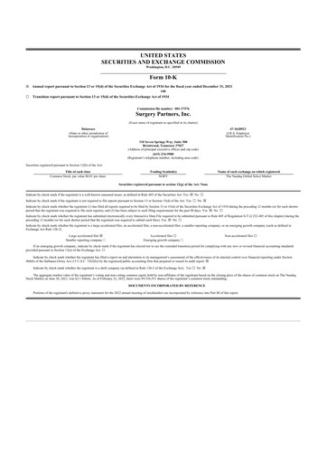 Thumbnail Surgery Partners
 10-K Annual Report 2021