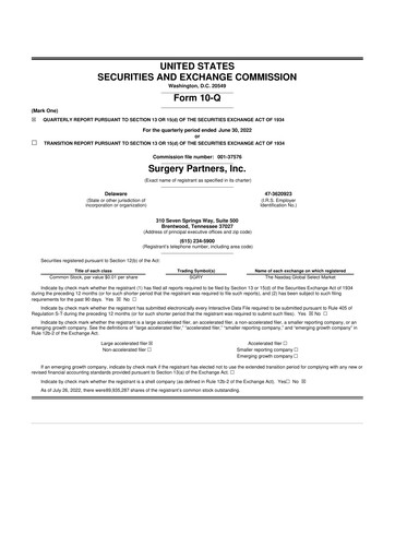 Thumbnail Surgery Partners
 10-Q Quarterly Report FY2022 