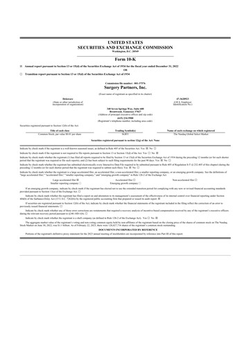 Thumbnail Surgery Partners
 10-K Annual Report 2022