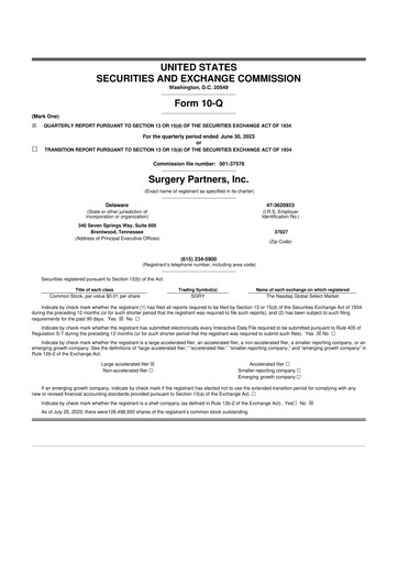 Thumbnail Surgery Partners
 10-Q Quarterly Report FY2023 