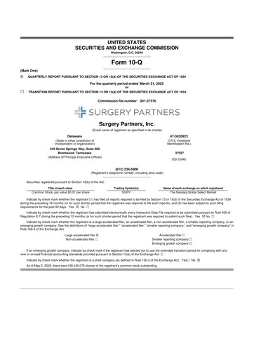 Thumbnail Surgery Partners
 10-Q Quarterly Report FY2025 