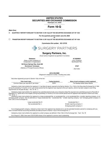 Thumbnail Surgery Partners
 10-Q Quarterly Report FY2026 