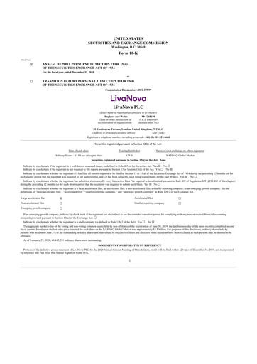 Thumbnail LivaNova 10-K Annual Report 2019