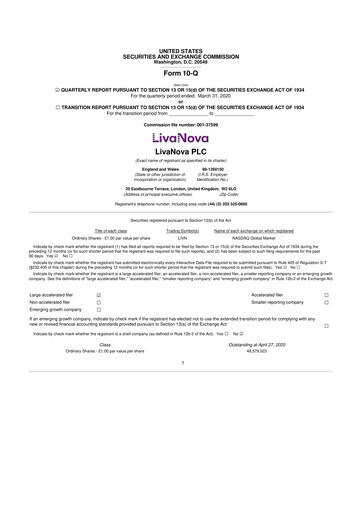 Thumbnail LivaNova 10-Q Quarterly Report FY 