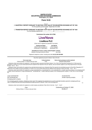 Thumbnail LivaNova 10-Q Quarterly Report FY 