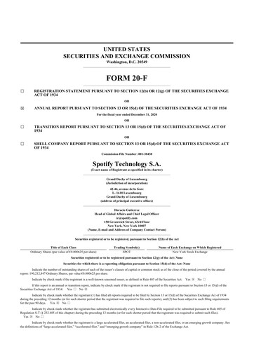 Thumbnail Spotify 20-F Annual Report 2020