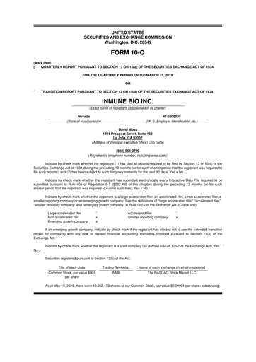 Thumbnail INmune Bio 10-Q Quarterly Report FY 