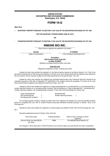 Thumbnail INmune Bio 10-Q Quarterly Report FY 