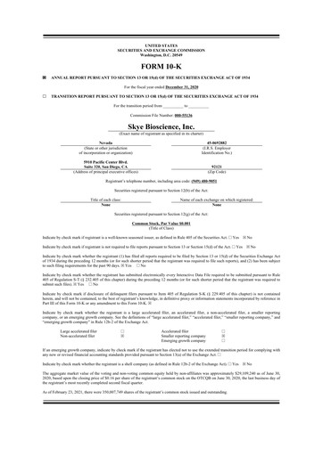 Thumbnail Skye Bioscience 10-K Annual Report 2020