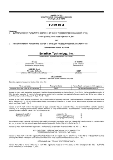 Vorschaubild SolarMax Technology 10-Q Quartalsbericht  