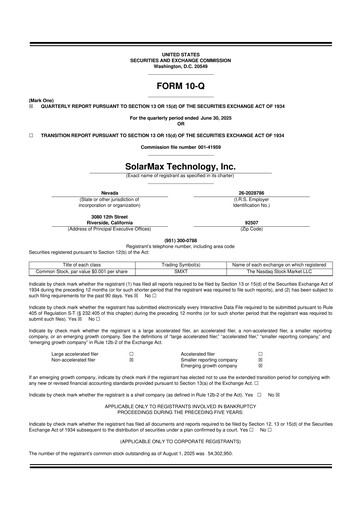 Vorschaubild SolarMax Technology 10-Q Quartalsbericht  