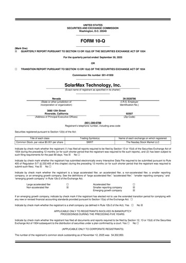 Vorschaubild SolarMax Technology 10-Q Quartalsbericht  