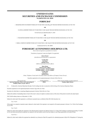 Thumbnail Foresight Autonomous Holdings 20-F Annual Report 2024
