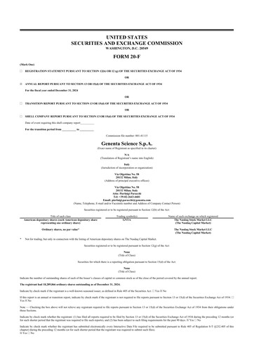 Miniature Genenta Science 20-F Rapport annuel 2024