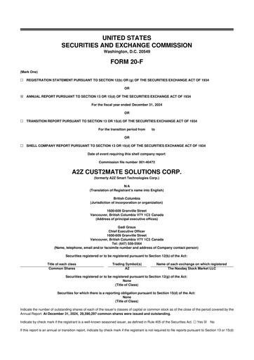 Miniature A2Z Cust2Mate Solutions 20-F Rapport annuel 2024