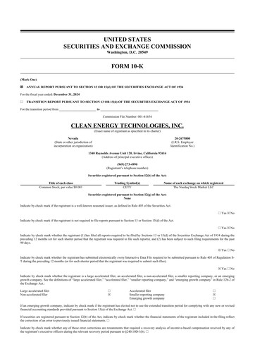 Vorschaubild Clean Energy Technologies 10-K Jahresbericht 2024