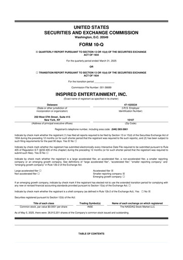 Thumbnail Inspired Entertainment 10-Q Quarterly Report FY2025 