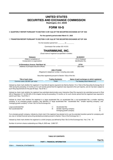 Vorschaubild Tharimmune 10-Q Quartalsbericht 2025 