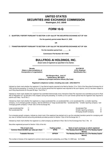Thumbnail Bullfrog AI  10-Q Quarterly Report FY2025 