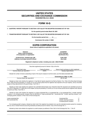 Thumbnail Kopin Corporation
 10-Q Quarterly Report FY2025 