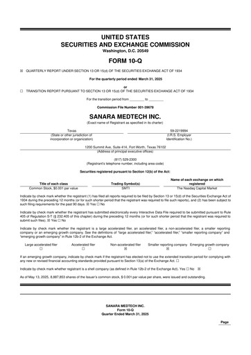 Thumbnail Sanara MedTech 10-Q Quarterly Report FY 