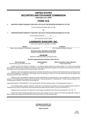 Thumbnail Landmark Bancorp 10-Q Quarterly Report FY2025 