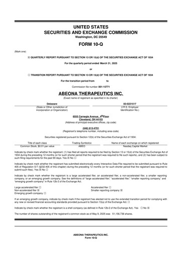 Vorschaubild Abeona Therapeutics
 10-Q Quartalsbericht 2025 