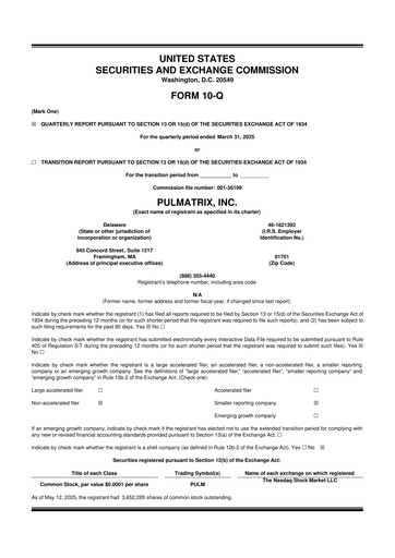 Vorschaubild Pulmatrix 10-Q Quartalsbericht 2025 