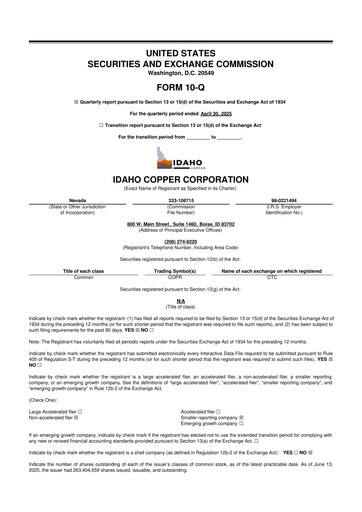 Thumbnail Idaho Copper Corporation 10-Q Quarterly Report FY2025 
