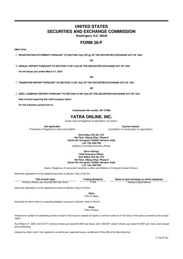 Vorschaubild Yatra 20-F Jahresbericht 