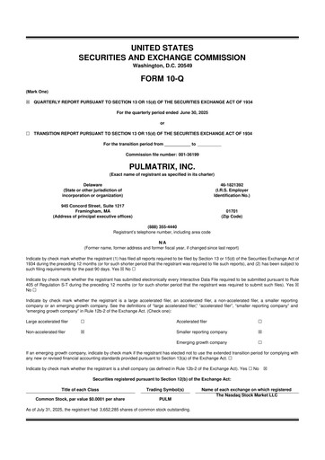 Vorschaubild Pulmatrix 10-Q Quartalsbericht 2025 