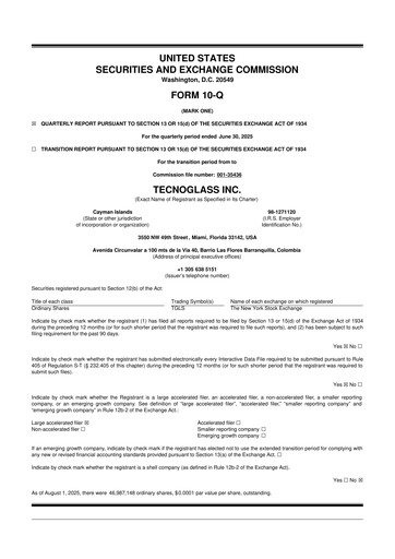 Thumbnail Tecnoglass 10-Q Quarterly Report FY2025 