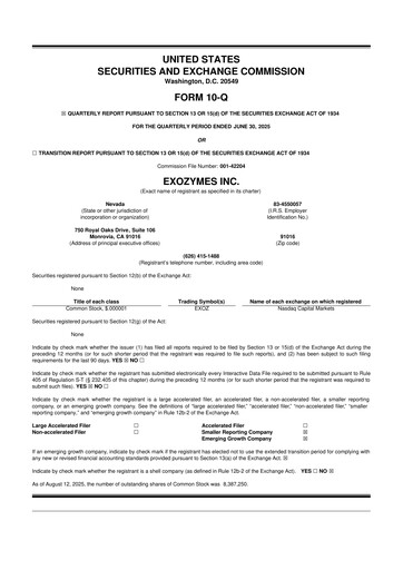 Vorschaubild eXoZymes 10-Q Quartalsbericht 2025 