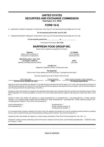 Miniature Barfresh Food Group 10-Q Rapport trimestriel  
