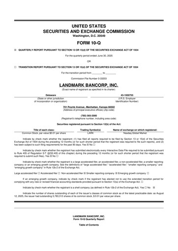 Thumbnail Landmark Bancorp 10-Q Quarterly Report FY2025 