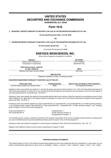 Vorschaubild Ensysce Biosciences 10-Q Quartalsbericht 2025 